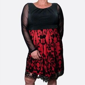Connected Apparel Red Black Velvet Burnout Fit & Flare Dress 0X L